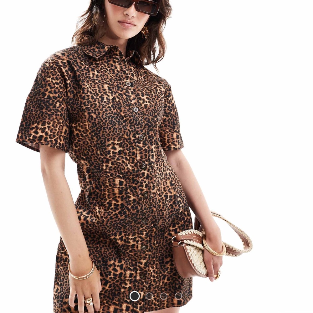 ASOS DESIGN mini twill shirt dress with seaming detail in animal print.